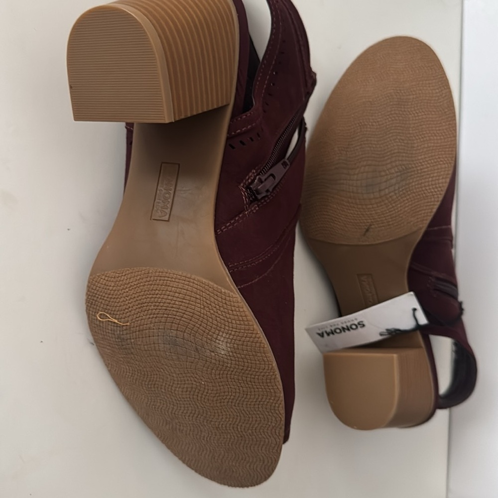 NWT SONOMA Thelma BurgundyTextile Peep Toe Zip Booties, Size 10 M - Picture 8 of 8